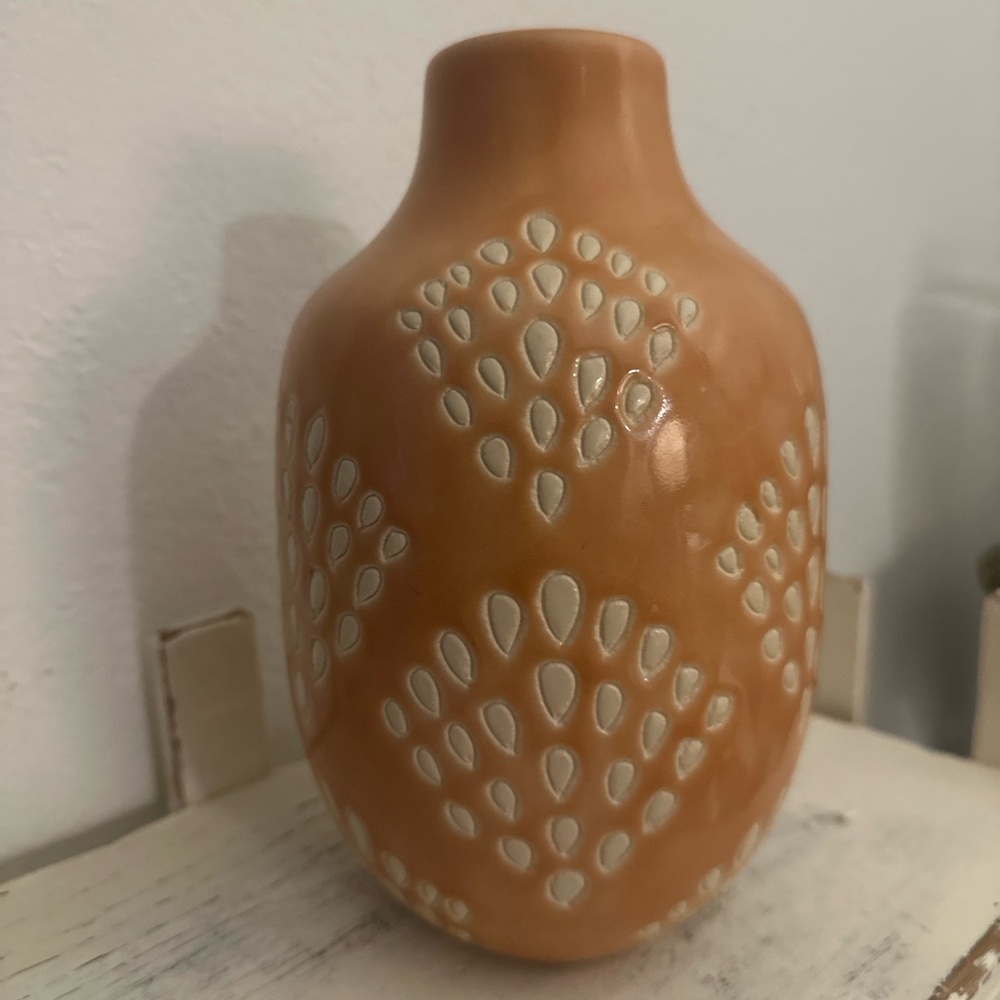 Opal House Orange Ceramic Vase with White Accents